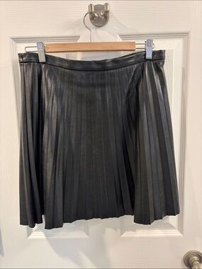 J. Crew Black Faux Leather Pleated Skater Skirt